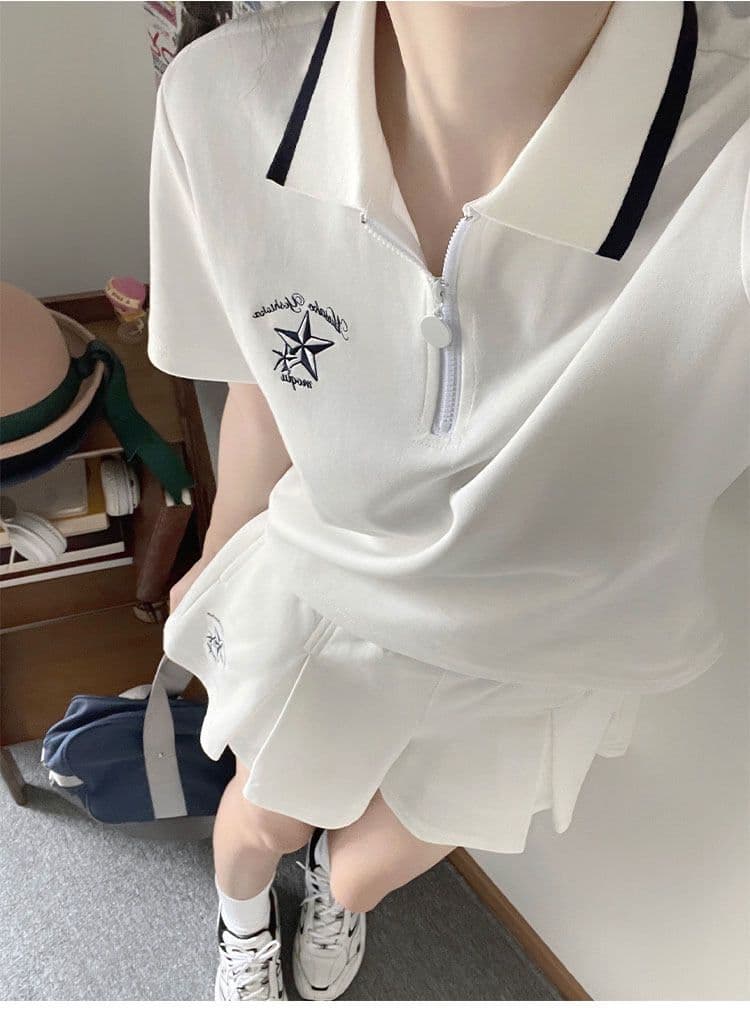 일본식 학원 스타일 캐주얼 스포츠 슈트 여성 여름 학생 루즈핏 다용도 polo 반팔 짧은 바지 투피스 세트 상세 이미지 4