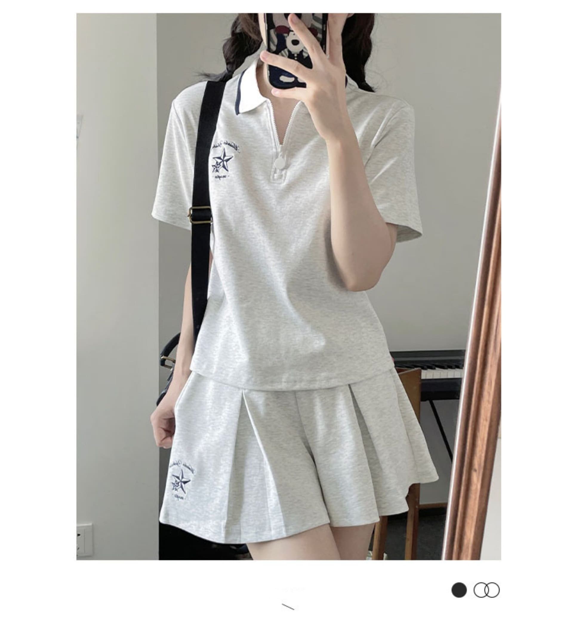 일본식 학원 스타일 캐주얼 스포츠 슈트 여성 여름 학생 루즈핏 다용도 polo 반팔 짧은 바지 투피스 세트 상세 이미지 9