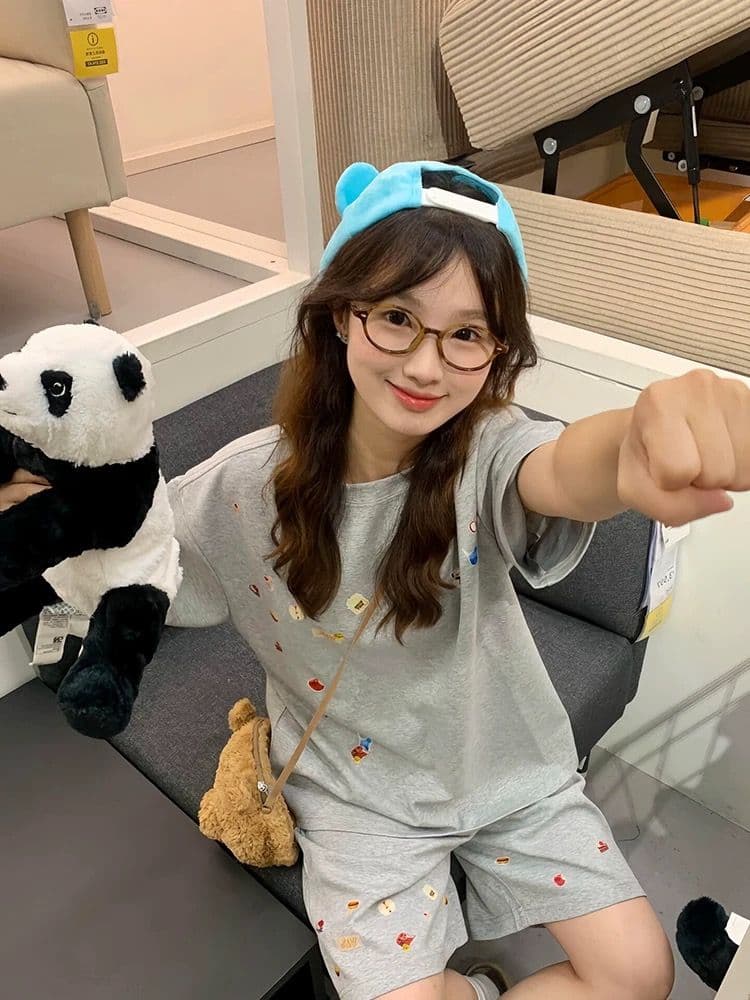 학원 스타일 프린트 캐주얼 스포츠 슈트 여성 여름 새로운 학생 루즈핏 투피스 세트 이미지 2