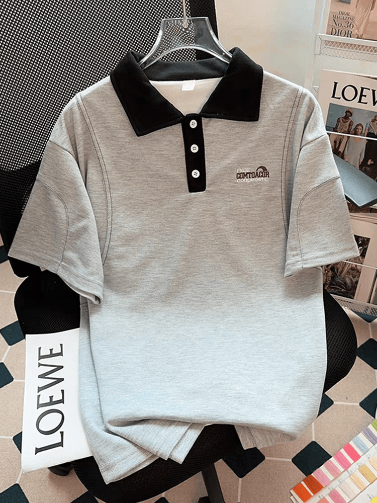 자수 POLO 칼라 캐주얼 스포츠 슈트 여성 여름 새로운 학생 한국 스타일 루즈핏 투피스 세트 이미지 4
