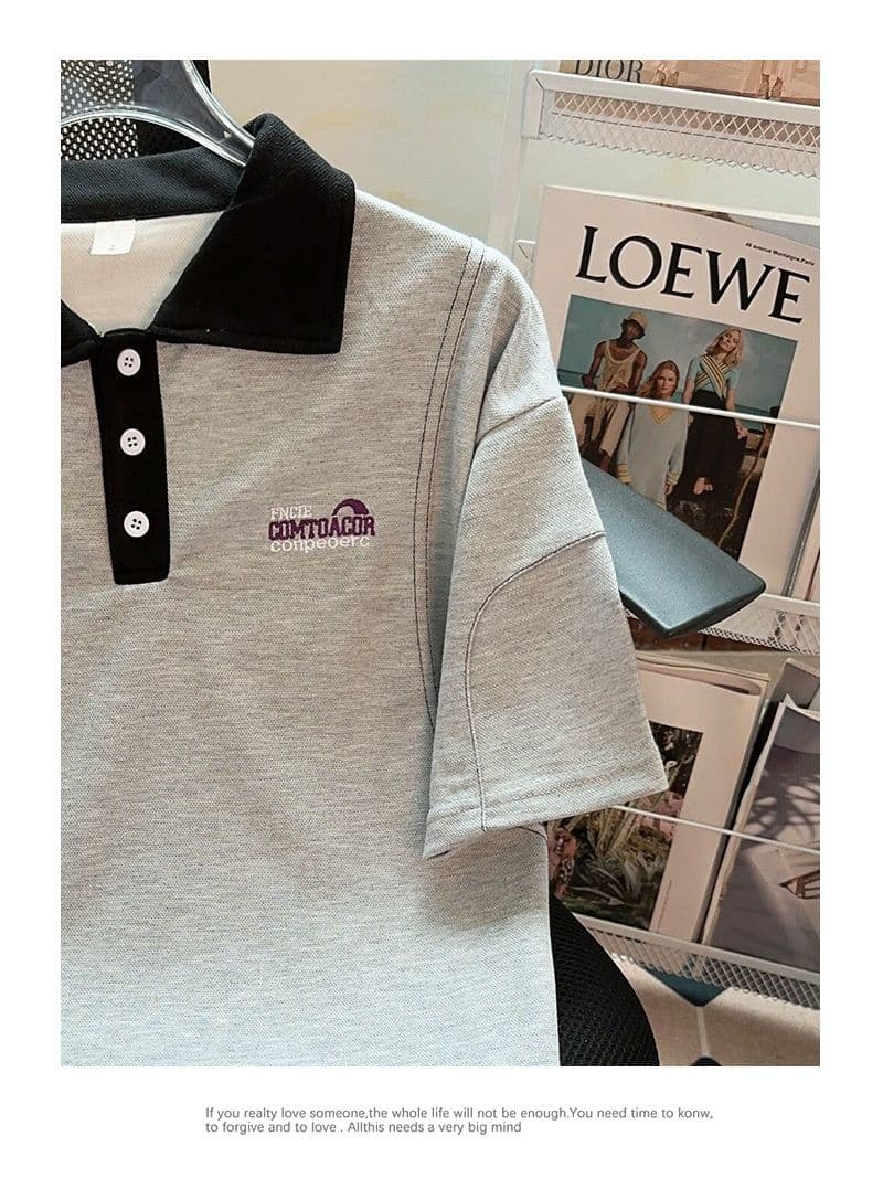 자수 POLO 칼라 캐주얼 스포츠 슈트 여성 여름 새로운 학생 한국 스타일 루즈핏 투피스 세트 상세 이미지 8