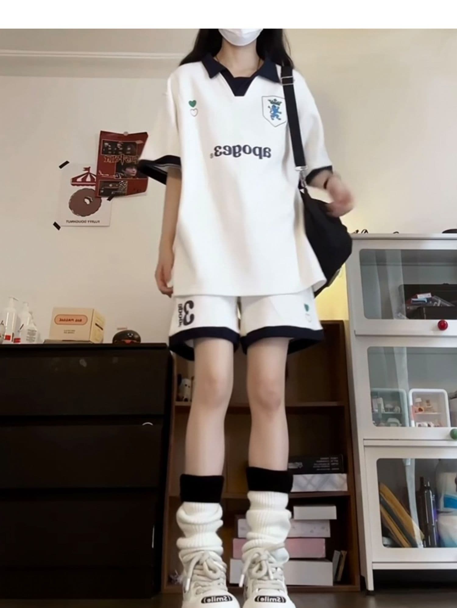 배색 패치워크 캐주얼 스포츠 슈트 여성 여름 새로운 학생 한국 스타일 polo 루즈핏 투피스 세트 상세 이미지 8