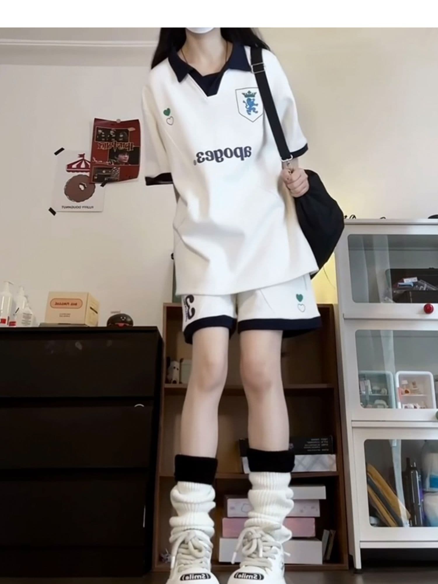 배색 패치워크 캐주얼 스포츠 슈트 여성 여름 새로운 학생 한국 스타일 polo 루즈핏 투피스 세트 상세 이미지 9