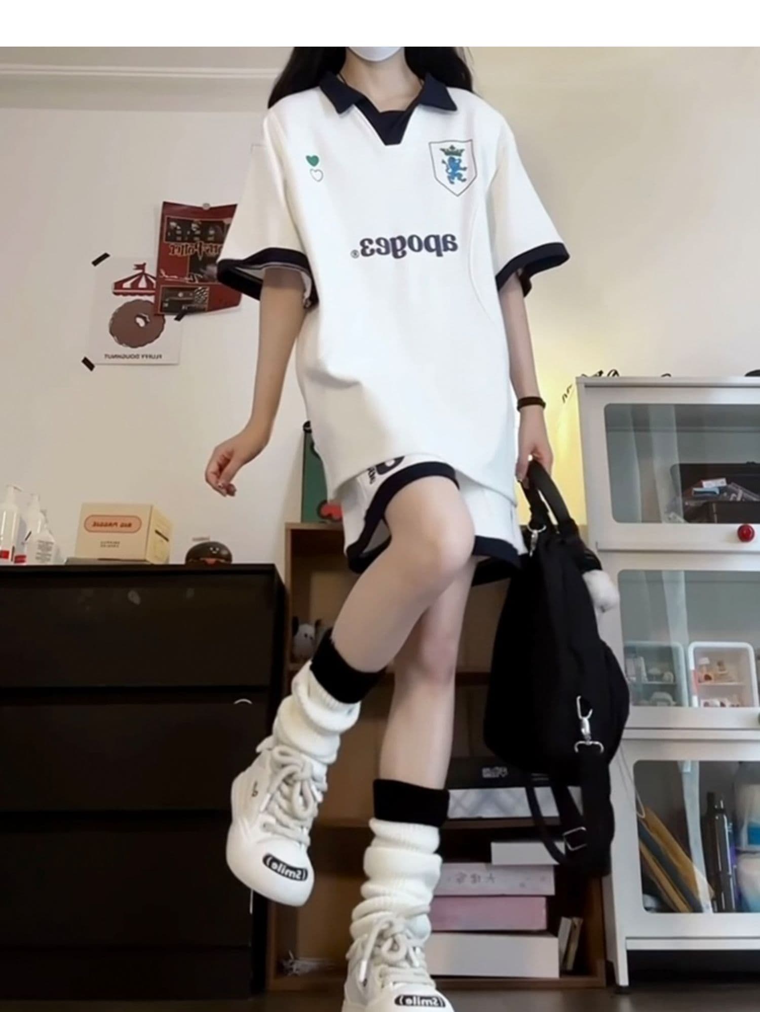 배색 패치워크 캐주얼 스포츠 슈트 여성 여름 새로운 학생 한국 스타일 polo 루즈핏 투피스 세트 상세 이미지 10