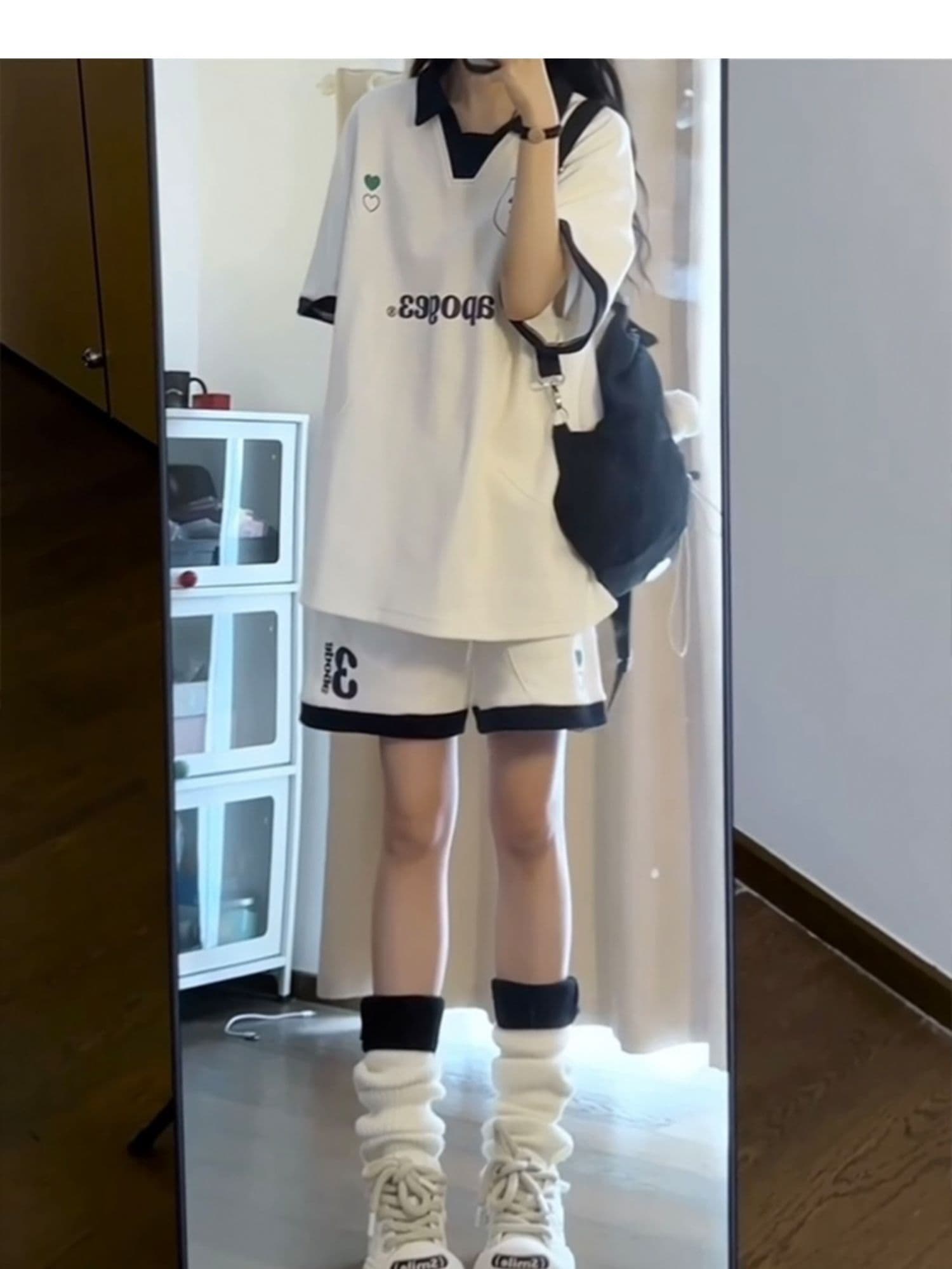 배색 패치워크 캐주얼 스포츠 슈트 여성 여름 새로운 학생 한국 스타일 polo 루즈핏 투피스 세트 상세 이미지 11
