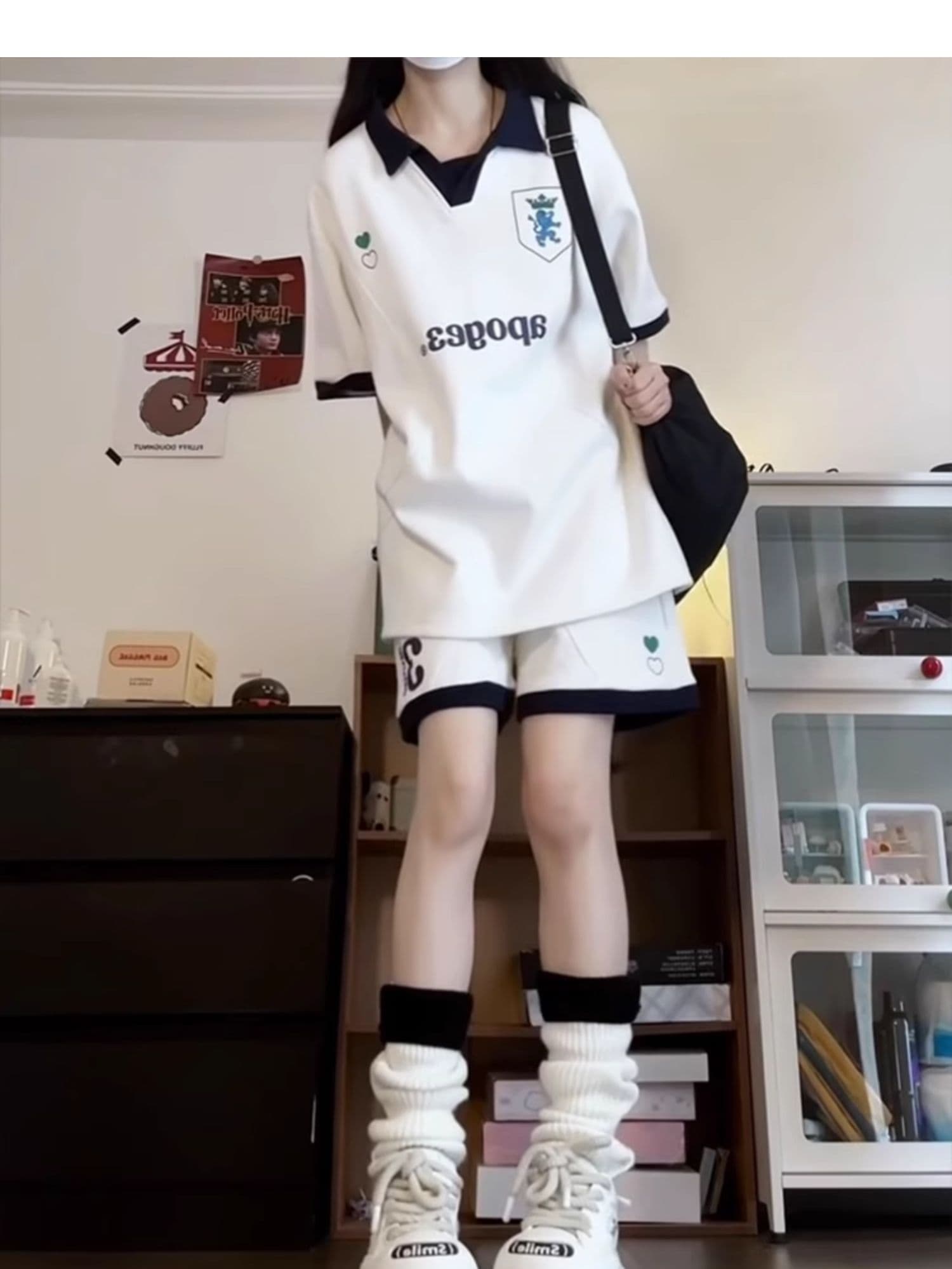 배색 패치워크 캐주얼 스포츠 슈트 여성 여름 새로운 학생 한국 스타일 polo 루즈핏 투피스 세트 상세 이미지 12