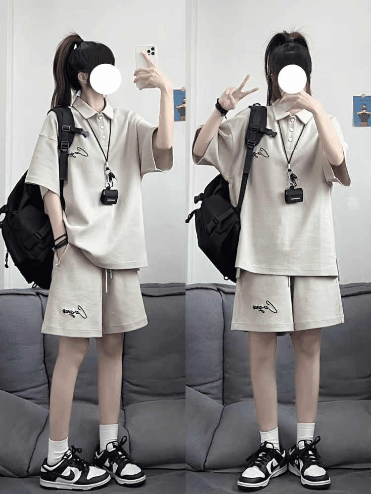 자수 캐주얼 스포츠 슈트 여성 여름 새로운 학생 한국 스타일 루즈핏 투피스 세트 이미지 2