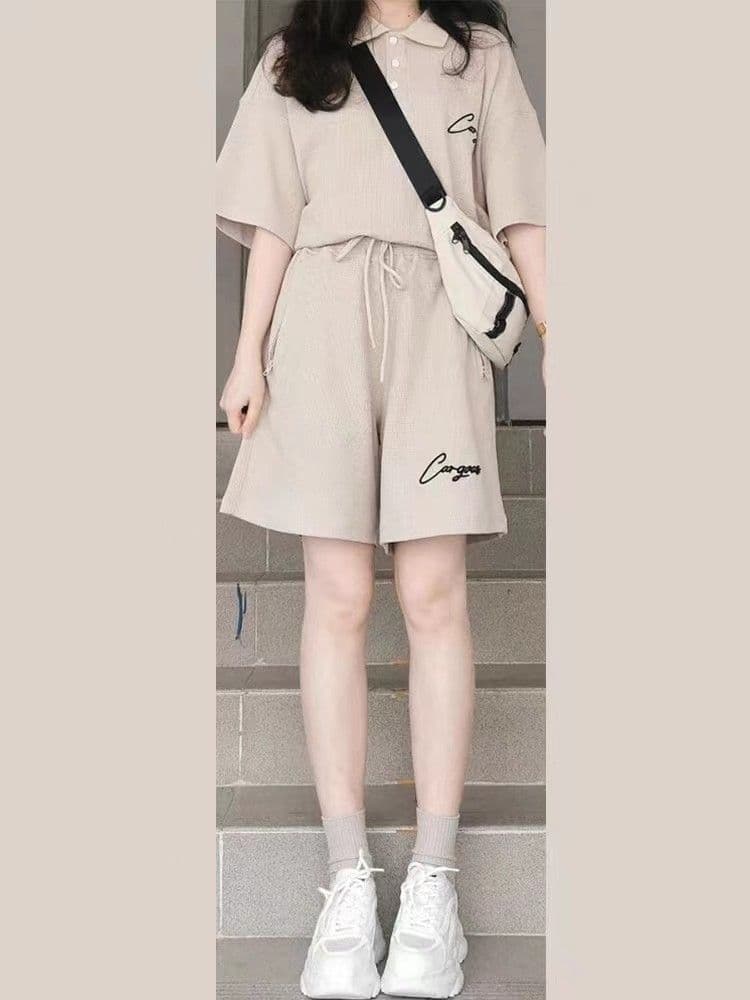 자수 캐주얼 스포츠 슈트 여성 여름 새로운 학생 한국 스타일 루즈핏 투피스 세트 상세 이미지 7