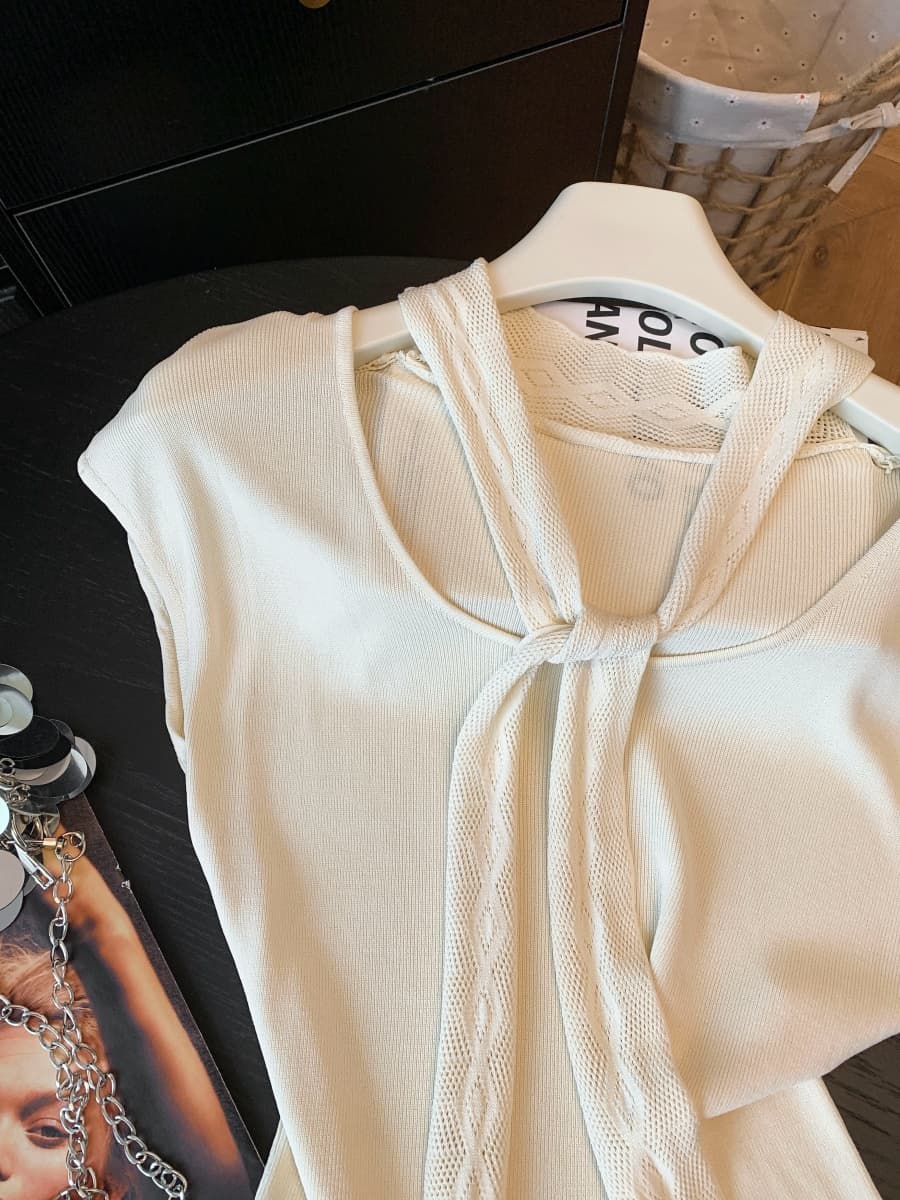 실사 프랑스식 순수한 욕망 바람 레이스 숄 니트 스웨터 여성 여름 몸매 가꾸기 슬림해 보이는 캐주얼 품격 반팔 티셔츠 이미지 5
