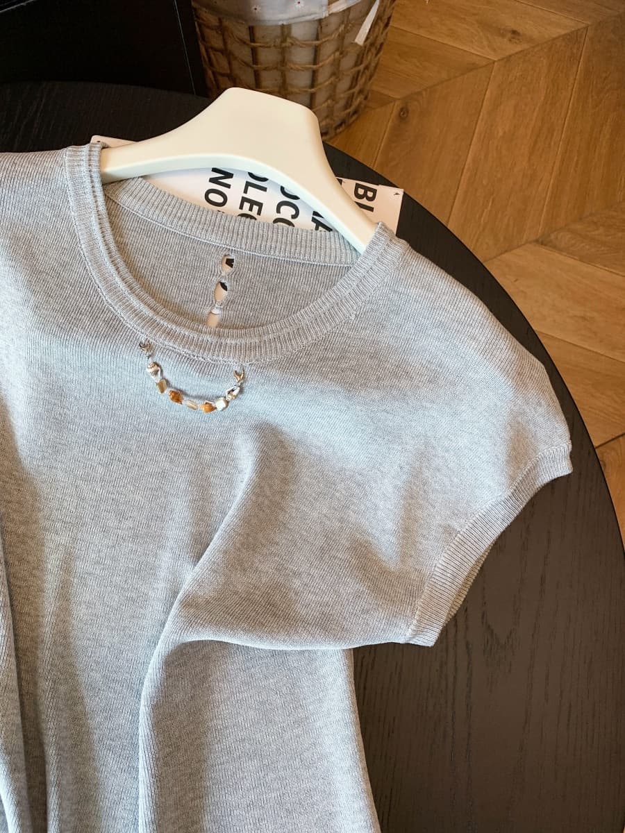 한 부서 chic 작은 날다 소매 짠 셔츠 여성 2026 여름 새로운 비즈 체인 티셔츠 펌프 로프 디자인 센스 작은 맨위 상세 이미지 15