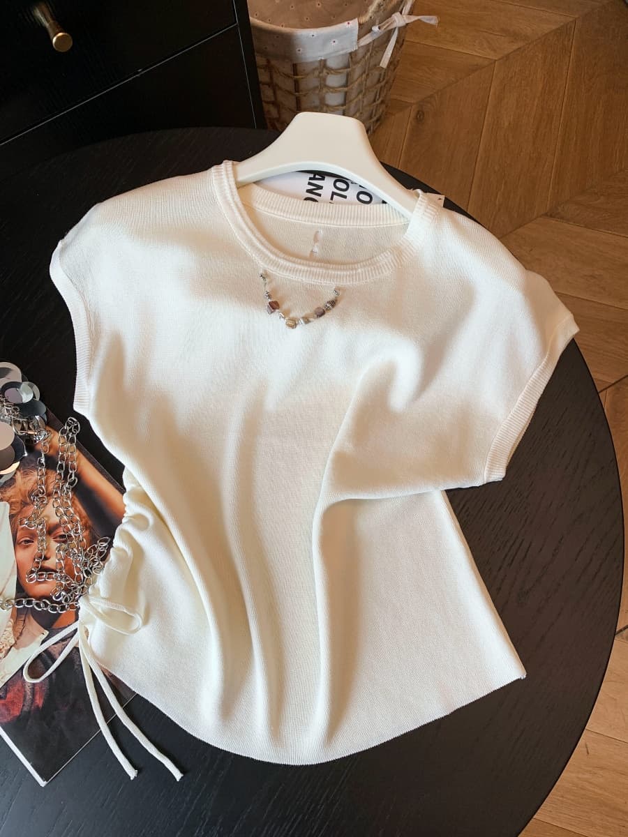 한 부서 chic 작은 날다 소매 짠 셔츠 여성 2026 여름 새로운 비즈 체인 티셔츠 펌프 로프 디자인 센스 작은 맨위 상세 이미지 24