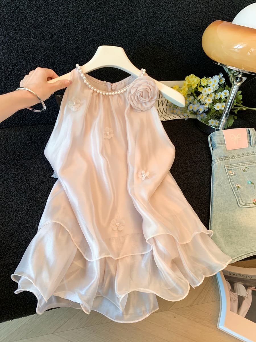 프랑스식 부드러운 바람 무거운 작업 비즈 박기 프릴 행침 목 조끼 여성 여름 달콤한 스타일 루즈핏 허리 수축 슬림해 보이는 맨위 이미지 5