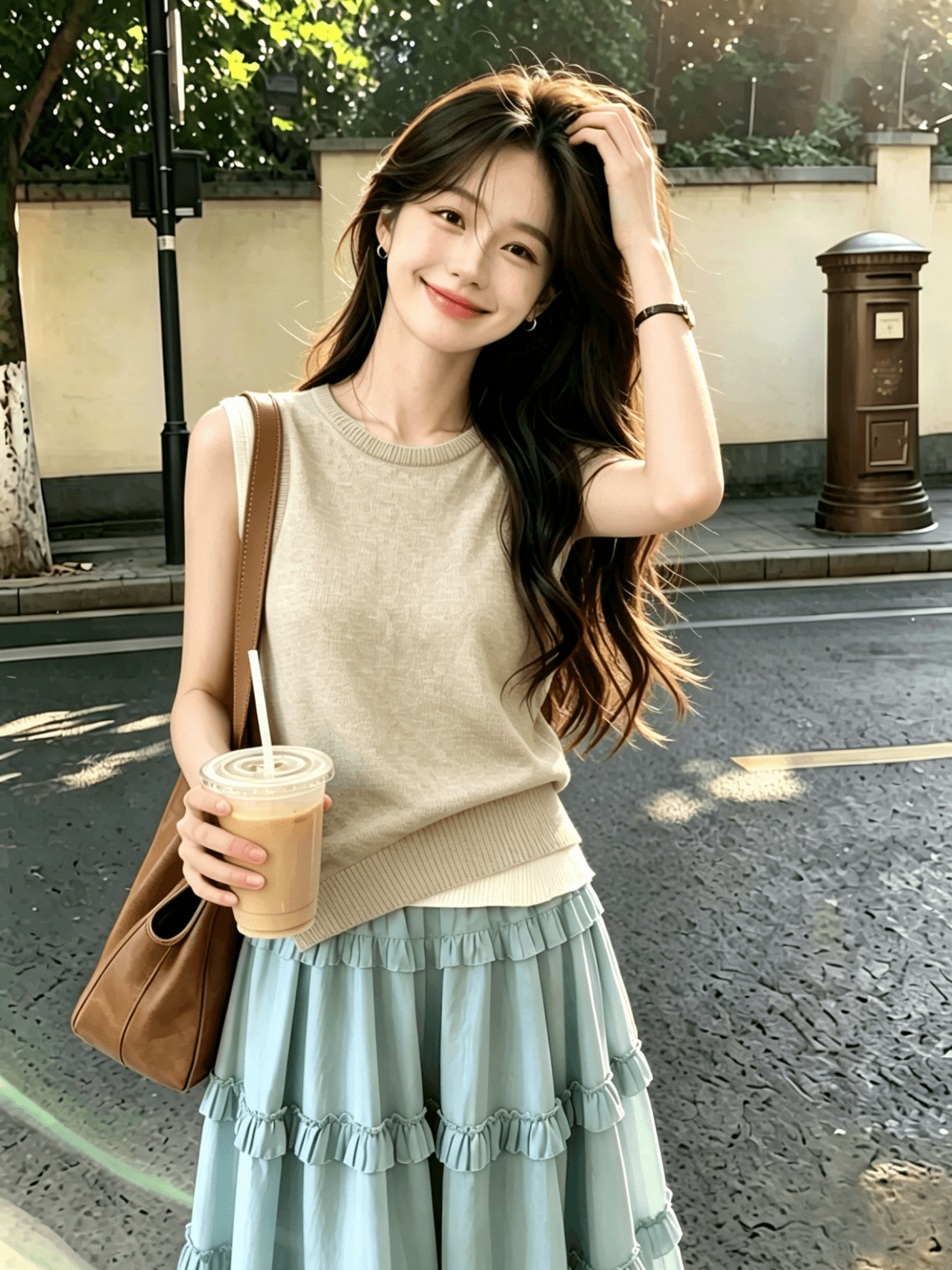 나만의 것을 가져와 라. 착용 가져 가라. 센스 불규칙 페이크 레이어드 아마 니트 조끼 2026 새로운 Chic 다용도 여름 외출용 맨위 상세 이미지 1