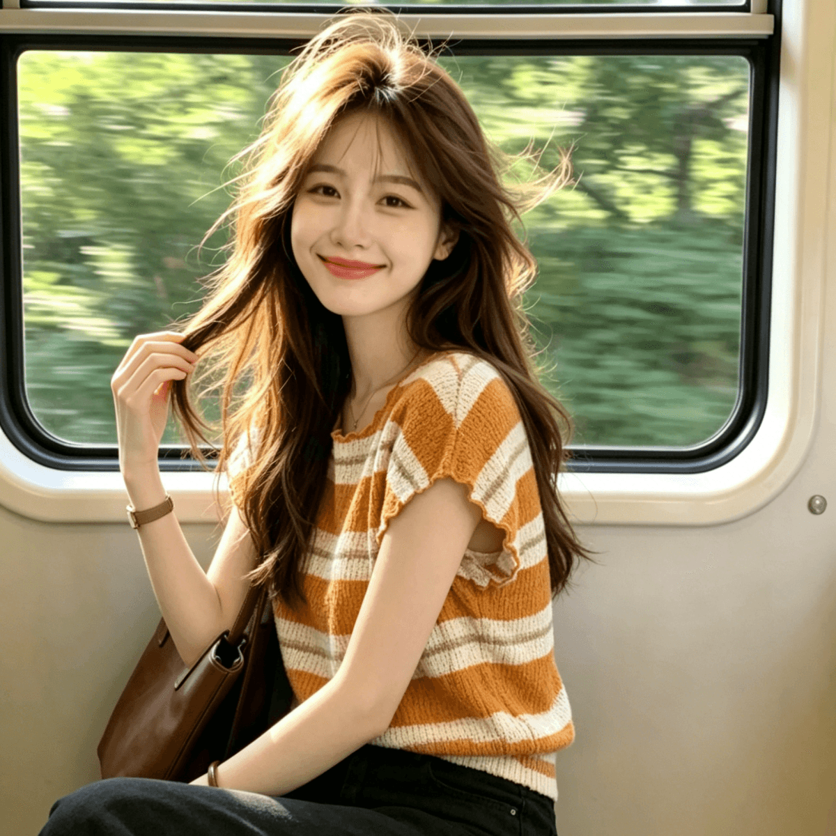 한 부서 녹색 스트라이프 프릴 니트 Feifei 소매 티셔츠 여성 2026 여름 고유 한 아름다운 얼음 실크 작은 맨위 이미지 3