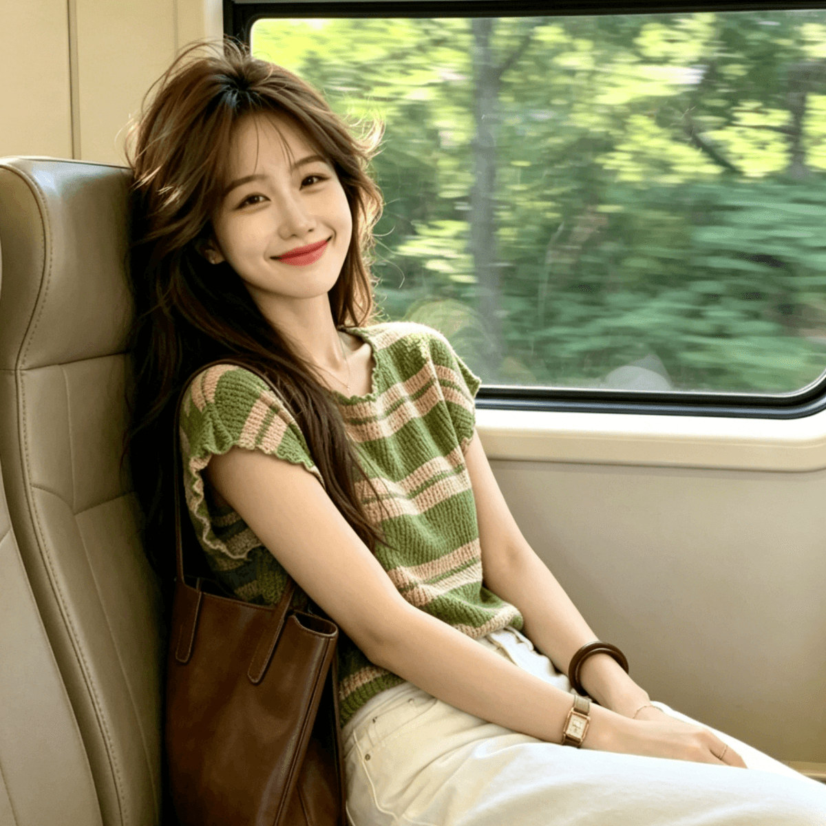 한 부서 녹색 스트라이프 프릴 니트 Feifei 소매 티셔츠 여성 2026 여름 고유 한 아름다운 얼음 실크 작은 맨위 상세 이미지 5