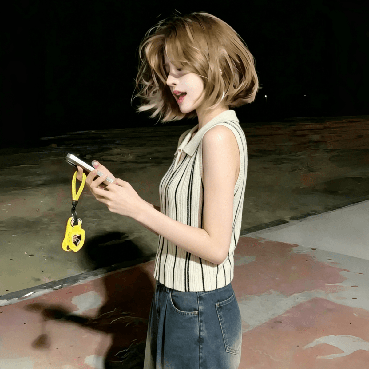 질감 센스 배색 세로 줄무늬 POLO 칼라 니트 조끼 여성 여름 새로운 품격 몸매 가꾸기 민소매 맨위 상세 이미지 2
