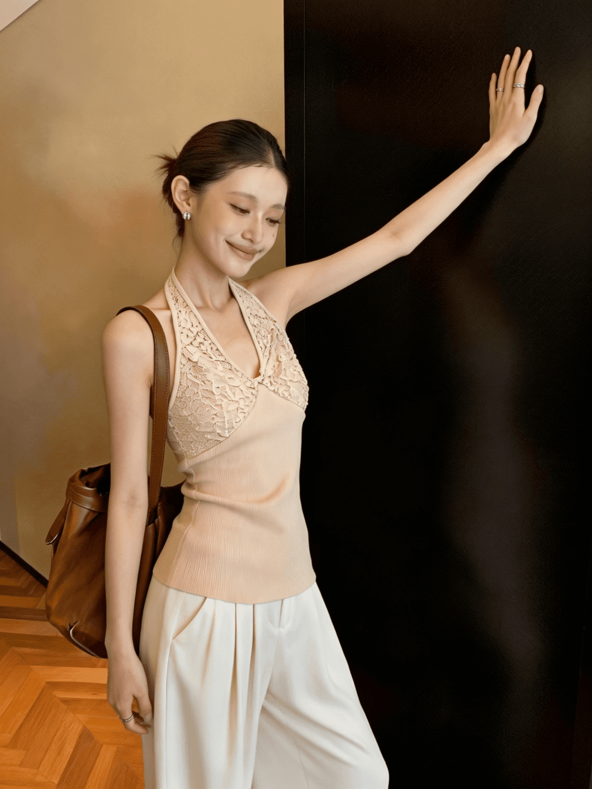 한 부서 핑크색 행침 목 작은 슬링 조끼 여성 여름 핫걸 착용 가져 가라. 디자인 센스 외출용 민소매 아름다움 뒤쪽에 의류 상세 이미지 11