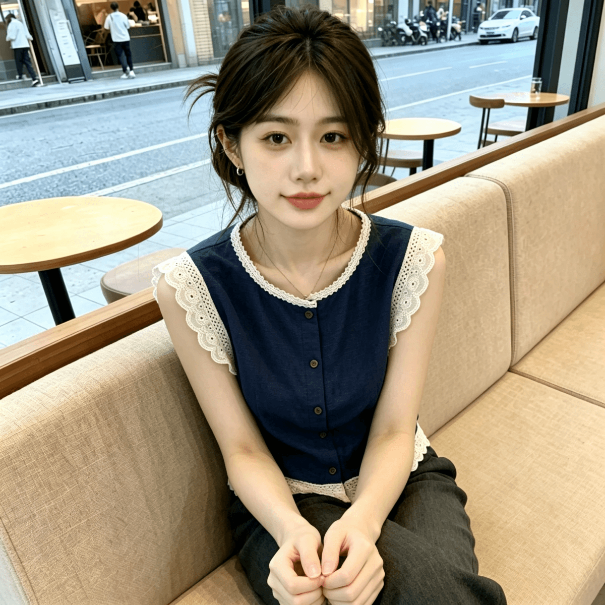 레이스 레이스 민소매 여성 셔츠 여름 한국 스타일 새로운 디자인 센스 외국 가스 연령 감소 품격 작은 날다 소매 맨위 이미지 5