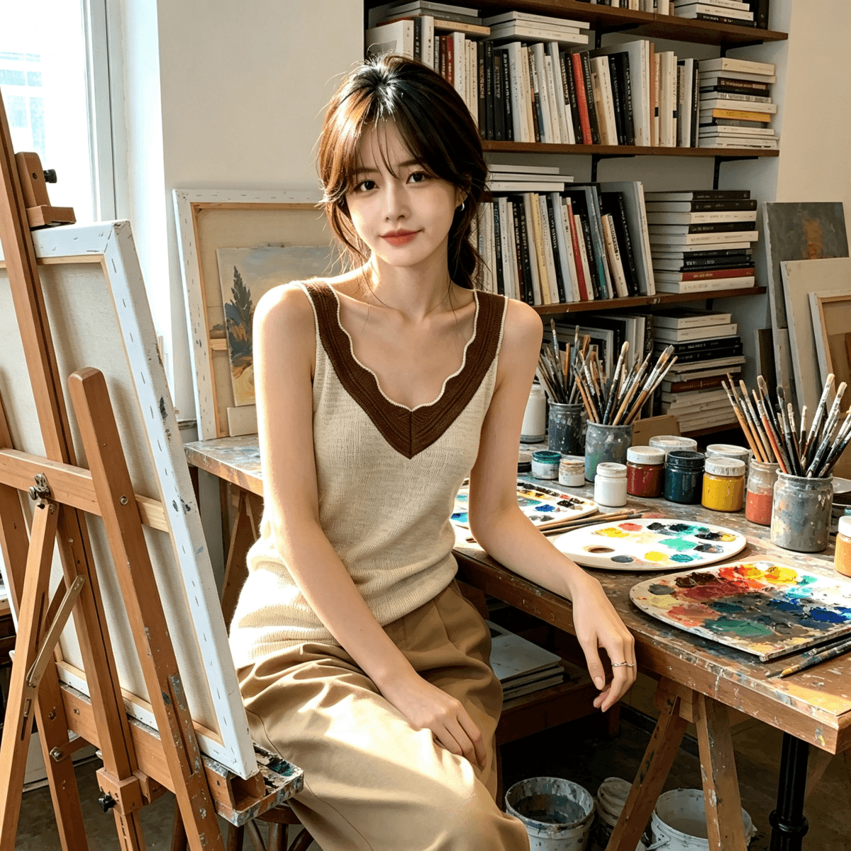 고유 한 빛 럭셔리 배색 캐미솔 여름 새로운 패션 얼음 실크 차가운 센스 통기성 외출용 얇은 어깨 맨위 이미지 3