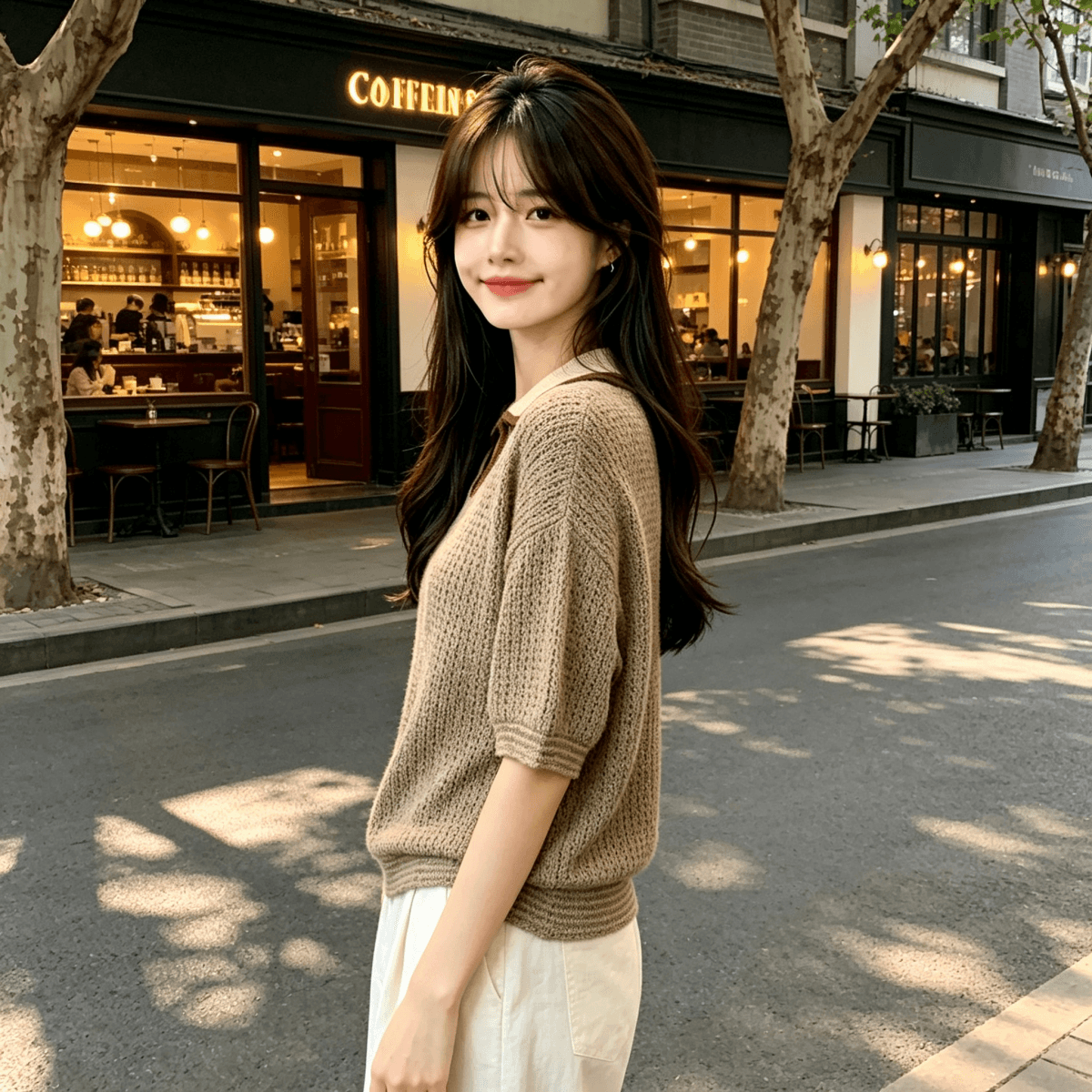 한 부서 오래된 돈 바람 작은 대중 배색 u 종류 폴로 칼라 얇은 스타일 아마 니트 스웨터 여름 새로운 루즈핏 반팔 맨위 여성 상세 이미지 10
