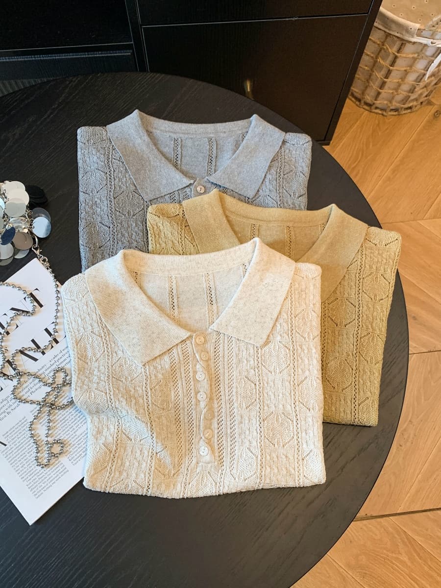 오래된 돈 바람 홀로우 아웃 POLO 칼라 니트 조끼 여자 여름 루즈핏 슬림해 보이는 민소매 조끼 자이언트 잘 생긴 외출용 맨위 상세 이미지 1