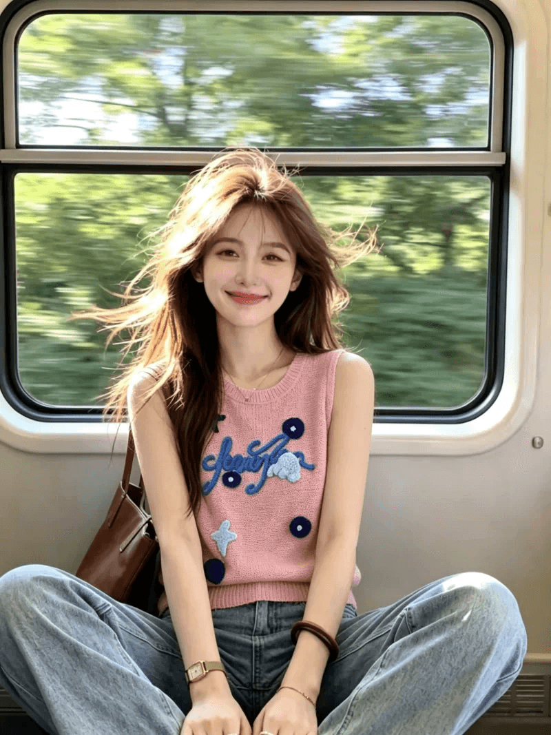 보존 섹션 추천 부드러운 바람 알파벳 자카드 라운드 넥 니트 조끼 여성 여름 새로운 품격 슬림해 보이는 맨위 이미지 4