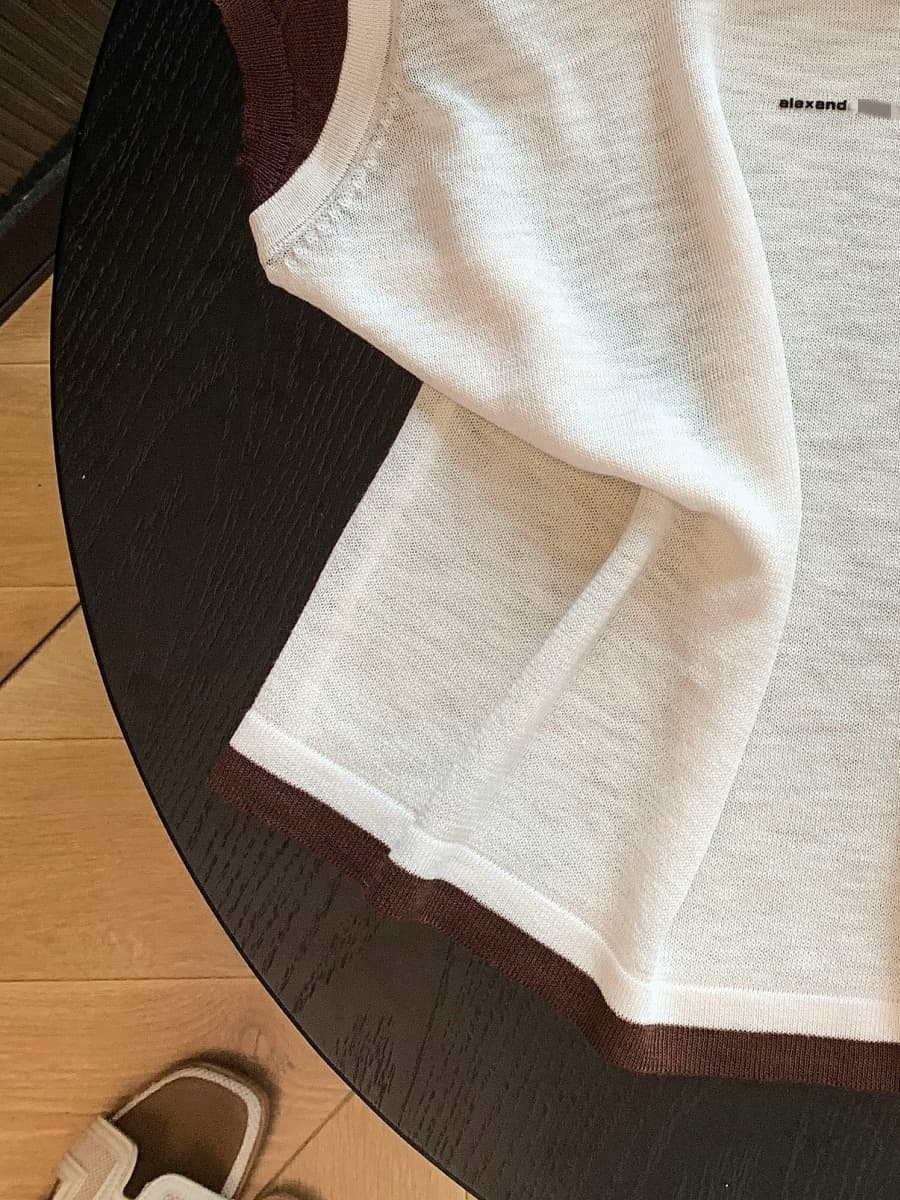한 부서 배색 페이크 레이어드 라운드 넥 Feifei 소매 짠 셔츠 여성 유럽 상품 여름 새로운 품격 슬림해 보이는 다용도 맨위 상세 이미지 31