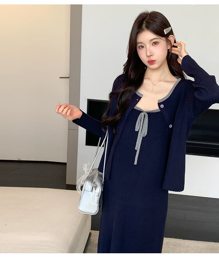 2026 가을 새로운 니트 한국 스타일 재킷 드레스 투피스 세트 상세 이미지 15