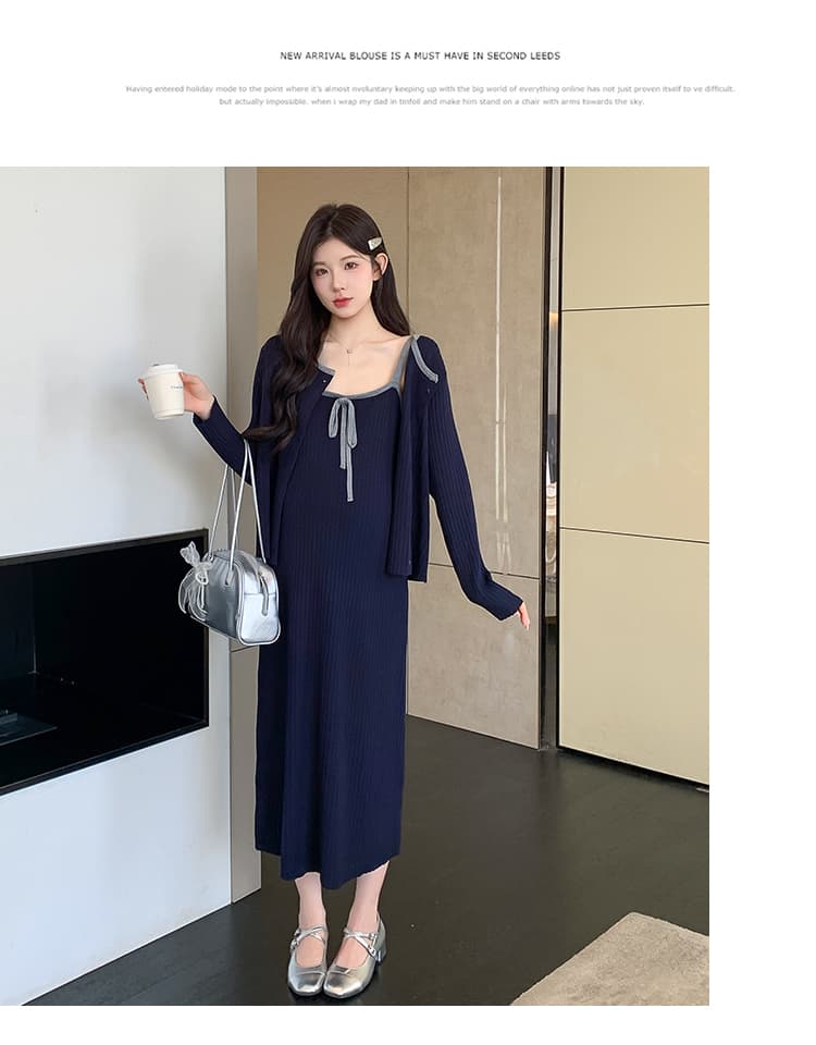 2026 가을 새로운 니트 한국 스타일 재킷 드레스 투피스 세트 상세 이미지 16