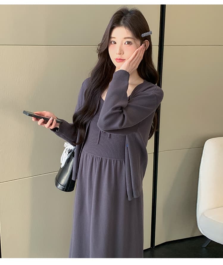 2026 새로운 좋은 질감 니트 슬립 드레스 자수 니트 재킷 한국어 스트림 세트 상세 이미지 14