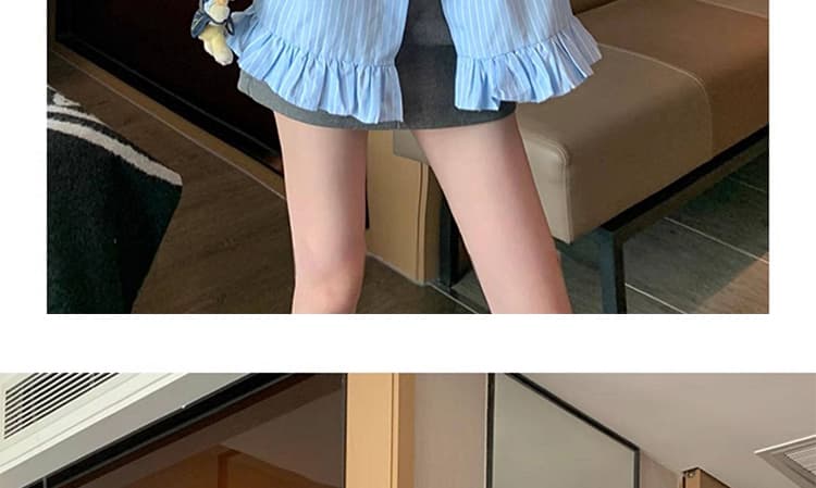 26 새로운 파란색 스트라이프 나비 매듭 셔츠 봄 새로운 디자인 센스 프랑스식 고급 센스 빛 럭셔리 한국 스타일 맨위 상세 이미지 23