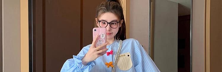 26 새로운 파란색 스트라이프 나비 매듭 셔츠 봄 새로운 디자인 센스 프랑스식 고급 센스 빛 럭셔리 한국 스타일 맨위 상세 이미지 39