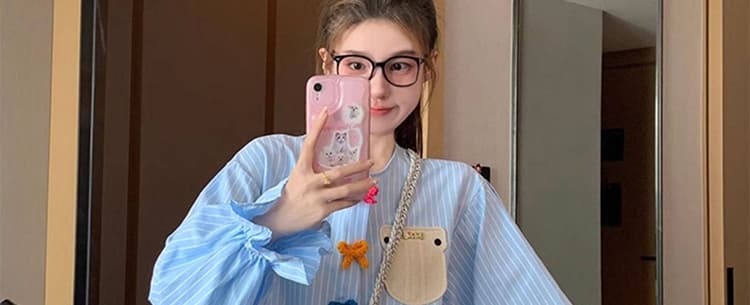 26 새로운 파란색 스트라이프 나비 매듭 셔츠 봄 새로운 디자인 센스 프랑스식 고급 센스 빛 럭셔리 한국 스타일 맨위 상세 이미지 42