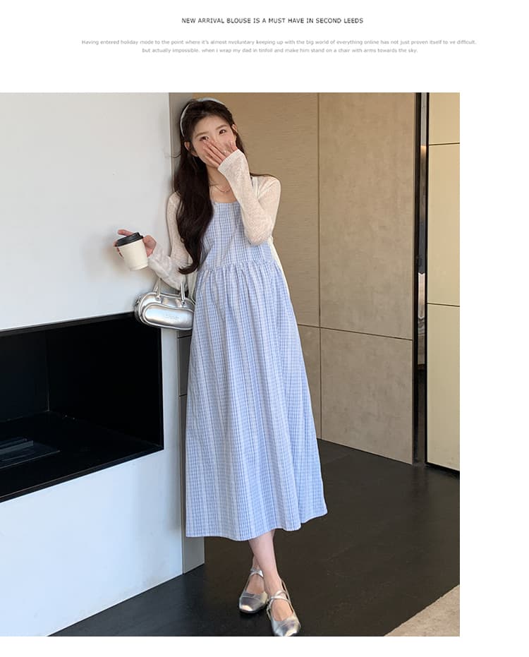 2026 여름 새로운 자외선 차단 오픈 가디건 봄바람 체크무늬 조끼 스커트 투피스 세트 세트 상세 이미지 21