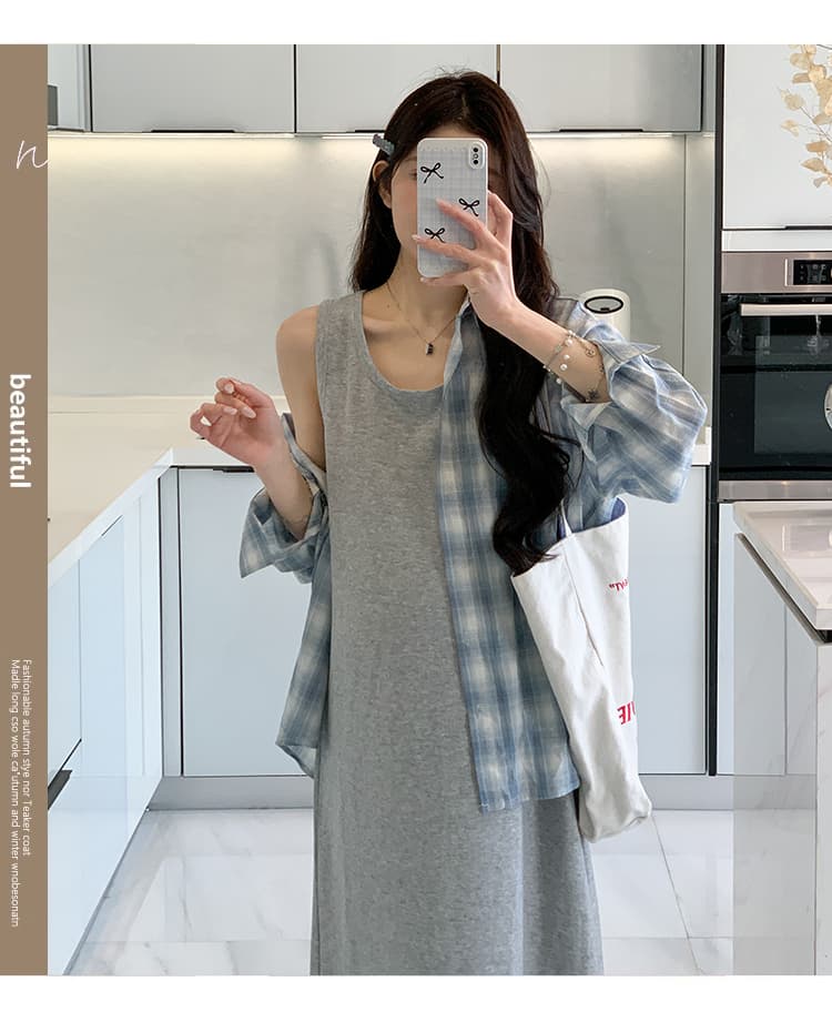 2026 봄 여름 한 부서 슬립 드레스 자외선 차단 높음 질감 루즈핏 슈퍼 잘 생긴 셔츠 투피스 세트 세트 상세 이미지 6