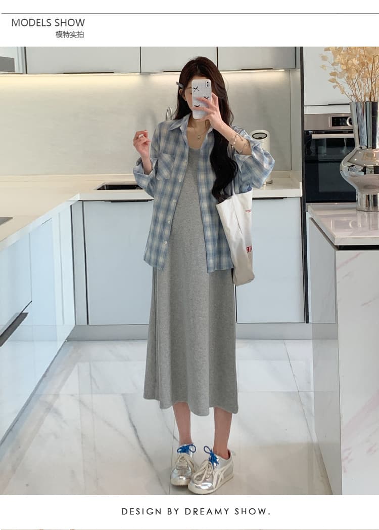 2026 봄 여름 한 부서 슬립 드레스 자외선 차단 높음 질감 루즈핏 슈퍼 잘 생긴 셔츠 투피스 세트 세트 상세 이미지 12