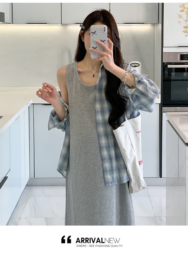 2026 봄 여름 한 부서 슬립 드레스 자외선 차단 높음 질감 루즈핏 슈퍼 잘 생긴 셔츠 투피스 세트 세트 상세 이미지 13
