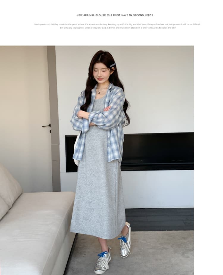 2026 봄 여름 한 부서 슬립 드레스 자외선 차단 높음 질감 루즈핏 슈퍼 잘 생긴 셔츠 투피스 세트 세트 상세 이미지 15