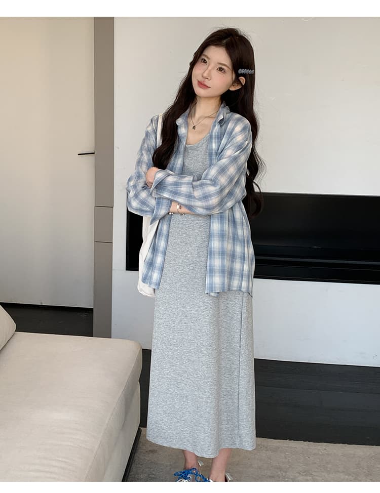 2026 봄 여름 한 부서 슬립 드레스 자외선 차단 높음 질감 루즈핏 슈퍼 잘 생긴 셔츠 투피스 세트 세트 상세 이미지 17