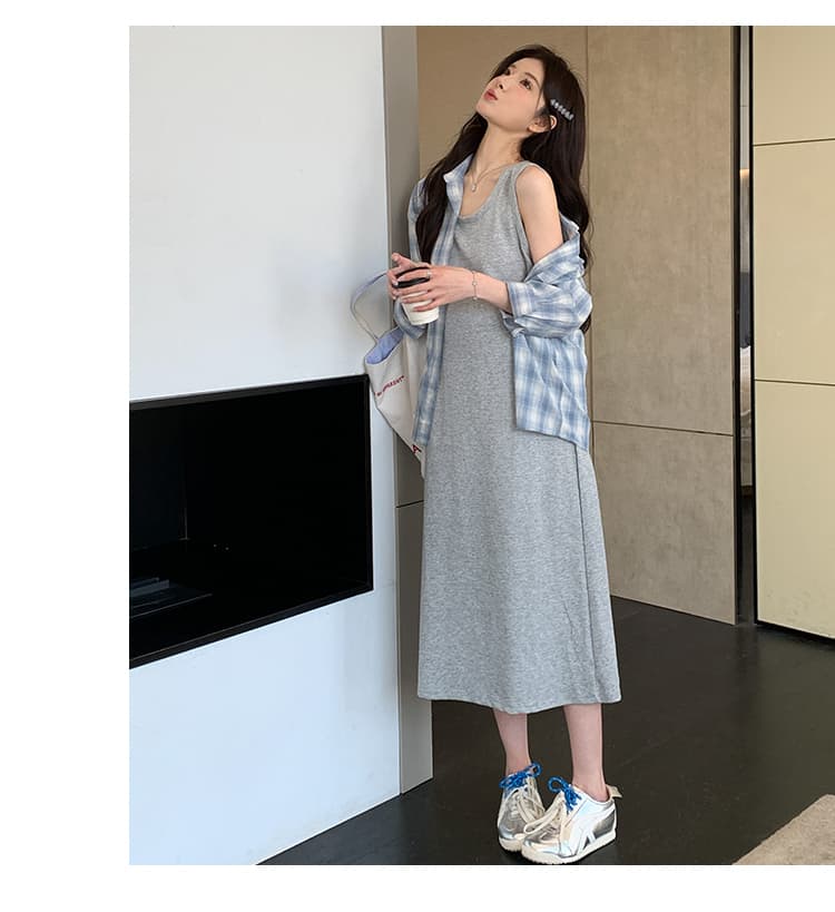 2026 봄 여름 한 부서 슬립 드레스 자외선 차단 높음 질감 루즈핏 슈퍼 잘 생긴 셔츠 투피스 세트 세트 상세 이미지 22