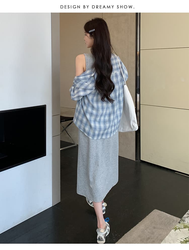 2026 봄 여름 한 부서 슬립 드레스 자외선 차단 높음 질감 루즈핏 슈퍼 잘 생긴 셔츠 투피스 세트 세트 상세 이미지 24