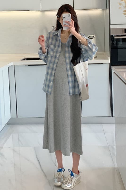 2026 봄 여름 한 부서 슬립 드레스 자외선 차단 높음 질감 루즈핏 슈퍼 잘 생긴 셔츠 투피스 세트 세트 이미지 7