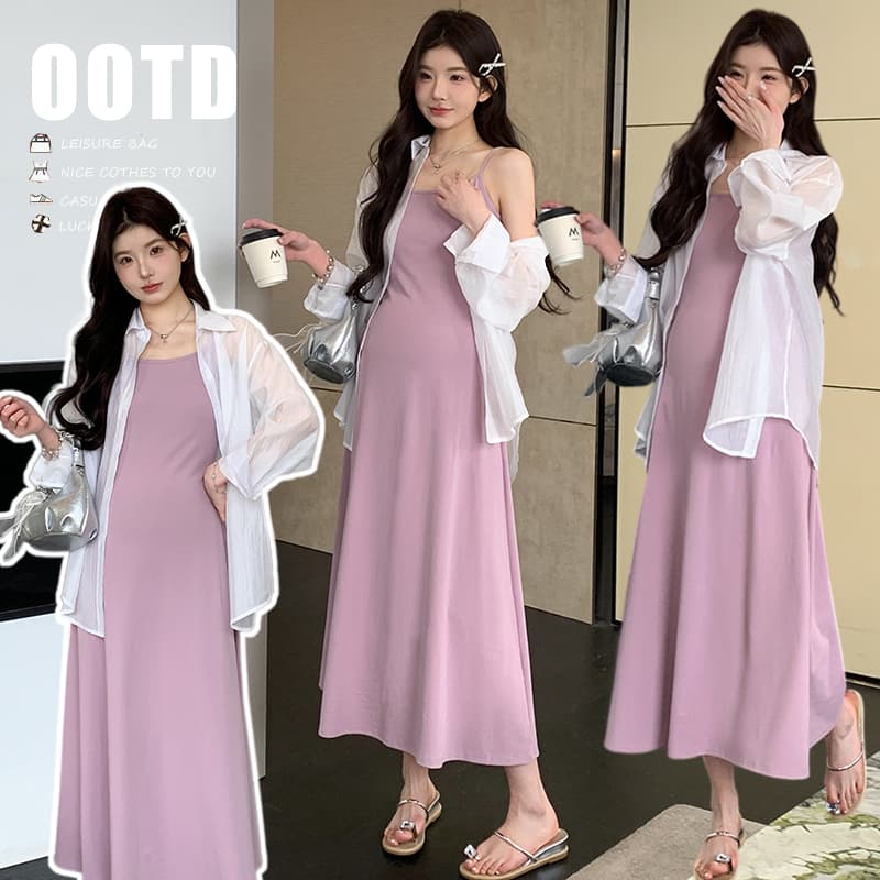 2026 봄 여름 한 부서 슬립 드레스 자외선 차단 루즈핏 느긋한 미니멀리즘 패션 셔츠 투피스 세트 이미지 4