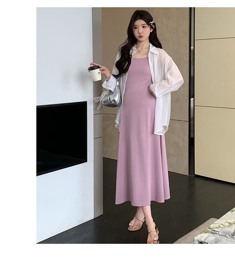 2026 봄 여름 한 부서 슬립 드레스 자외선 차단 루즈핏 느긋한 미니멀리즘 패션 셔츠 투피스 세트 상세 이미지 22