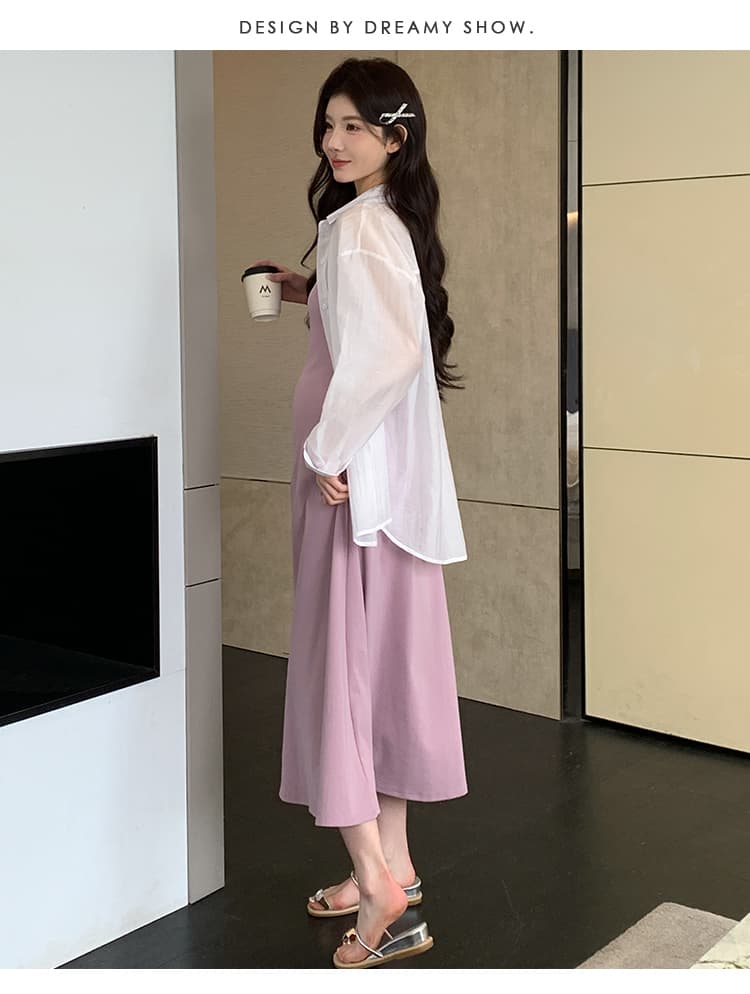 2026 봄 여름 한 부서 슬립 드레스 자외선 차단 루즈핏 느긋한 미니멀리즘 패션 셔츠 투피스 세트 상세 이미지 24