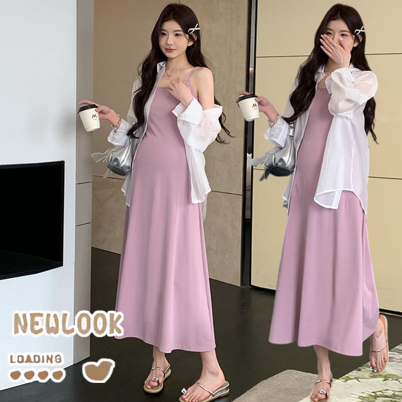 2026 봄 여름 한 부서 슬립 드레스 자외선 차단 루즈핏 느긋한 미니멀리즘 패션 셔츠 투피스 세트 이미지 5