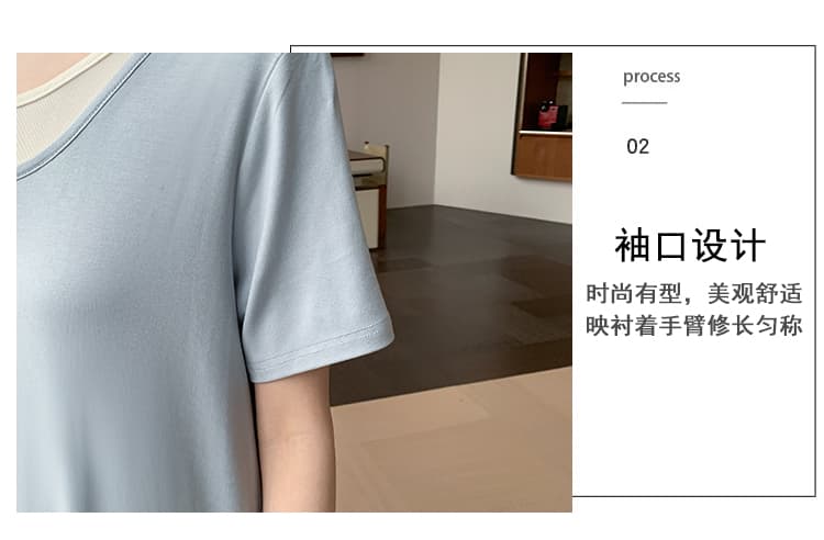실사 지금 2026 새로운 임산부 여름 새로운 패션 루즈핏 슬림해 보이는 얼음 실크 페이크 레이어드 드레스 상세 이미지 8