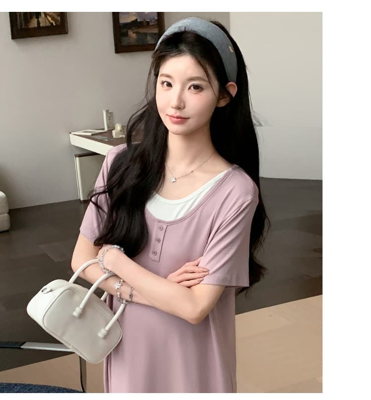 실사 지금 2026 새로운 임산부 여름 새로운 패션 루즈핏 슬림해 보이는 얼음 실크 페이크 레이어드 드레스 상세 이미지 50