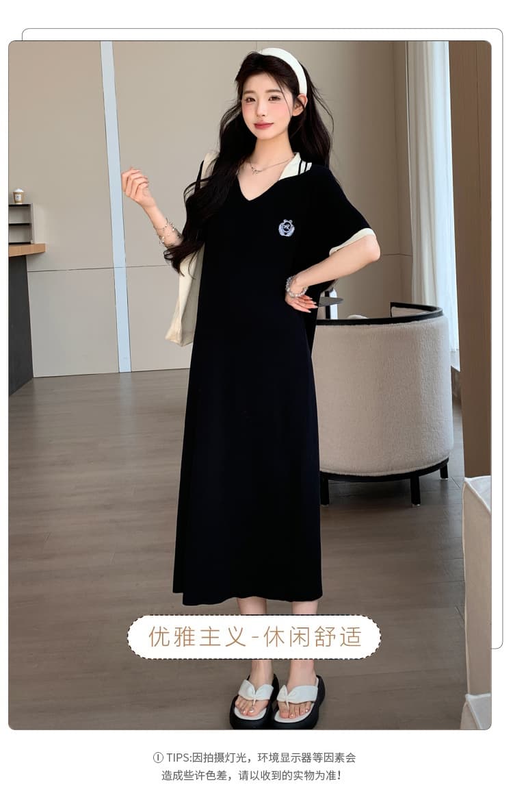 polo 드레스 2026 여름 새로운 임산부 학원 스타일 품격 폴로 칼라 반팔 치마 상세 이미지 4
