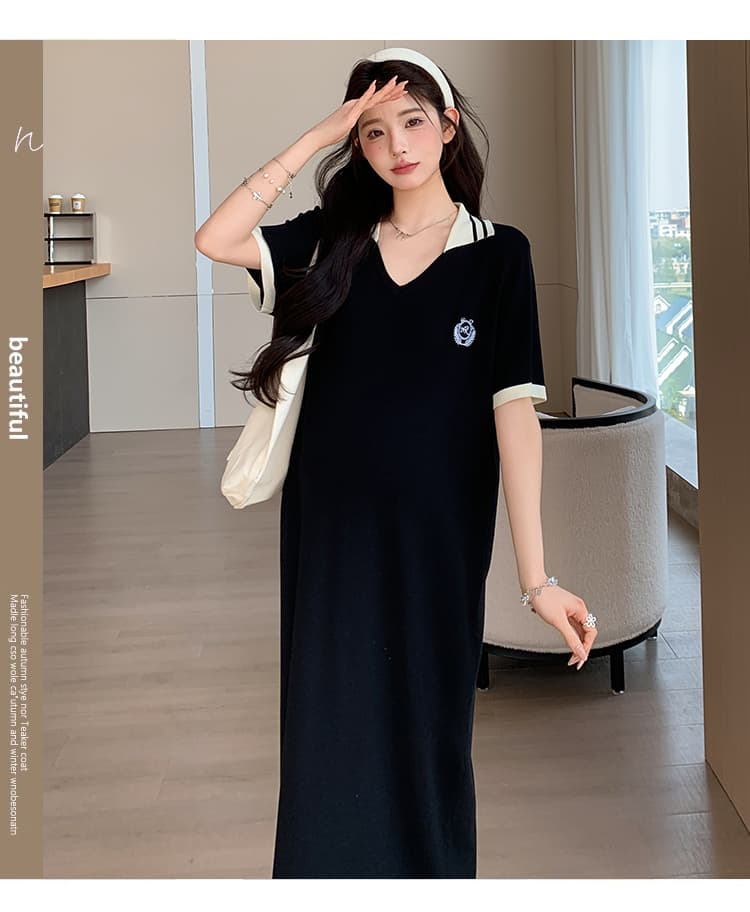 polo 드레스 2026 여름 새로운 임산부 학원 스타일 품격 폴로 칼라 반팔 치마 상세 이미지 6